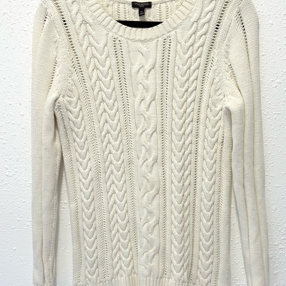 Talbots Ivory Cable Knit Sweater MP - Picture 4 of 8